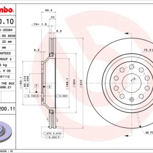 Disc frana VW GOLF VII (5G1, BQ1, BE1, BE2) 2.0 GTI Clubsport benzina 265 cai BREMBO 09.A200.11