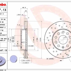 Disc frana VW GOLF SPORTSVAN VII (AM1, AN1) 1.2 TSI benzina 86 cai BREMBO 09.C547.1X
