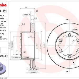 Disc frana VW CRAFTER caroserie (SY_, SX_) 2.0 TDI RWD diesel 140 cai BREMBO 09.C639.21