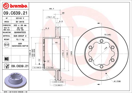 Disc frana VW CRAFTER caroserie (SY_, SX_) 2.0 TDI RWD diesel 140 cai BREMBO 09.C639.21