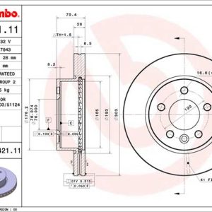 Disc frana VW CRAFTER caroserie (SY_, SX_) e-Crafter electric 136 cai BREMBO 09.D421.11