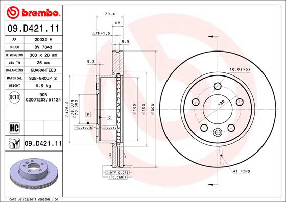 Disc frana VW CRAFTER bus (SYI, SYJ) 2.0 TDI 4motion diesel 177 cai BREMBO 09.D421.11
