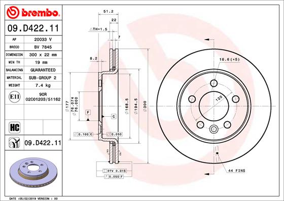 Disc frana VW CRAFTER bus (SYI, SYJ) 2.0 TDI 4motion diesel 177 cai BREMBO 09.D422.11