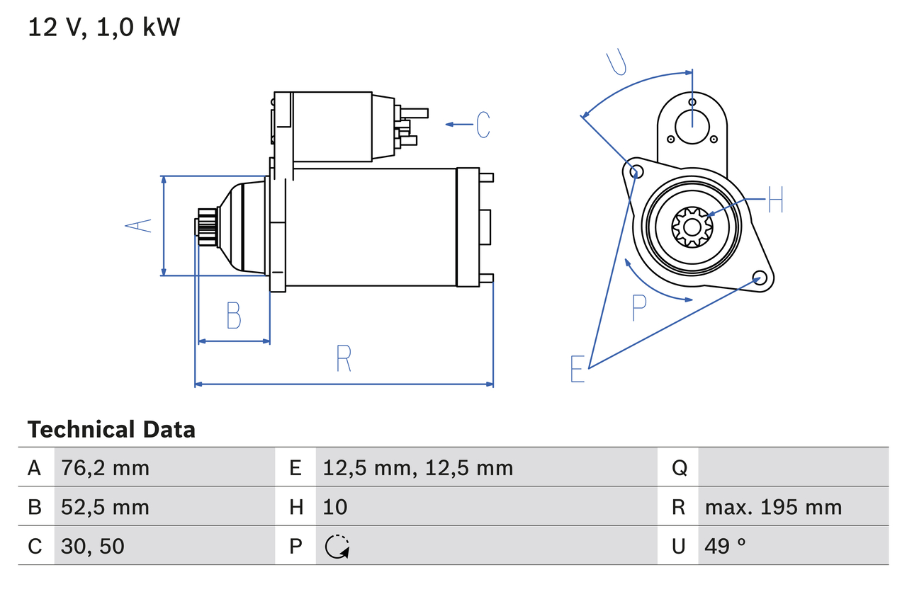Electromotor VW GOLF VI (5K1) 1.6 MultiFuel Benzina/Etanol 102 cai BOSCH 0 986 020 220