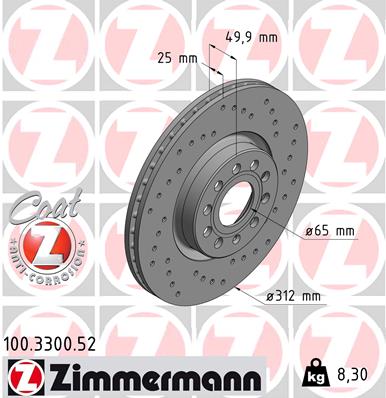 Disc frana VW GOLF SPORTSVAN VII (AM1, AN1) 1.0 TSI benzina 115 cai ZIMMERMANN 100.3300.52