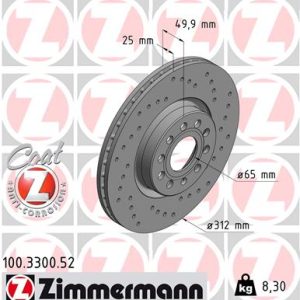Disc frana VW GOLF VI (5K1) Blue E-Motion electric 88 cai ZIMMERMANN 100.3300.52