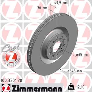 Disc frana VW GOLF VII (5G1, BQ1, BE1, BE2) 2.0 R 4motion benzina 280 cai ZIMMERMANN 100.3301.20