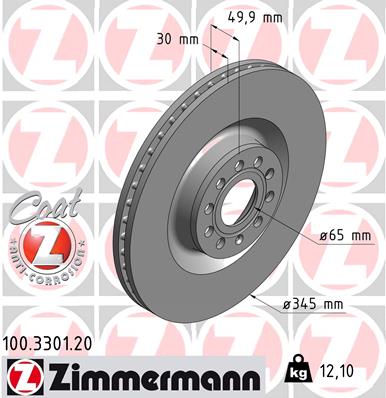 Disc frana VW GOLF VII (5G1, BQ1, BE1, BE2) 2.0 R 4motion benzina 280 cai ZIMMERMANN 100.3301.20
