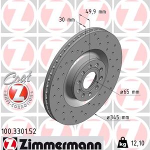 Disc frana VW GOLF VI Cabriolet (517) 2.0 TSI benzina 220 cai ZIMMERMANN 100.3301.52