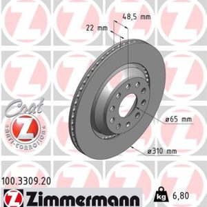 Disc frana VW GOLF ALLTRACK VII Variant (BA5, BV5) 1.8 TSI 4motion benzina 180 cai ZIMMERMANN 100.3309.20