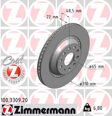 Disc frana VW GOLF VII (5G1, BQ1, BE1, BE2) 2.0 GTI benzina 220 cai ZIMMERMANN 100.3309.20