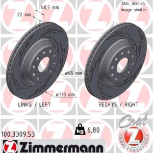 Disc frana VW GOLF VII (5G1, BQ1, BE1, BE2) 2.0 GTI benzina 220 cai ZIMMERMANN 100.3309.53