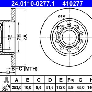 Disc frana VW GOLF VI Cabriolet (517) 2.0 TSI benzina 220 cai ATE 24.0110-0277.1