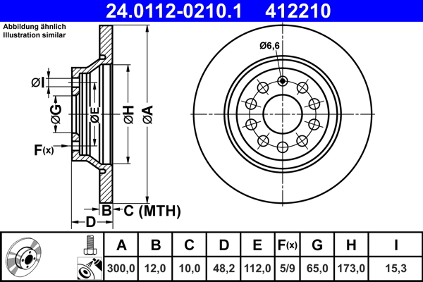 Disc frana VW GOLF VII (5G1, BQ1, BE1, BE2) 2.0 GTI benzina 220 cai ATE 24.0112-0210.1