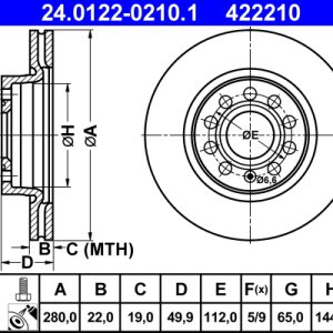 Disc frana VW GOLF VI Variant (AJ5) 2.0 TDI diesel 136 cai ATE 24.0122-0210.1