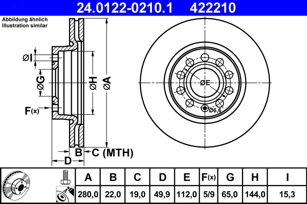 Disc frana VW GOLF VI Variant (AJ5) 2.0 TDI diesel 136 cai ATE 24.0122-0210.1