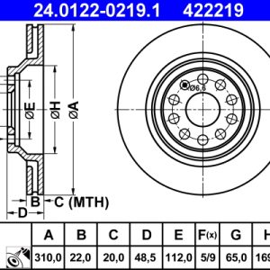 Disc frana VW GOLF VII (5G1, BQ1, BE1, BE2) 2.0 GTI benzina 220 cai ATE 24.0122-0219.1
