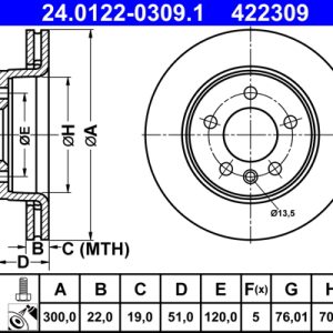Disc frana VW CRAFTER caroserie (SY_, SX_) 2.0 TDI diesel 163 cai ATE 24.0122-0309.1