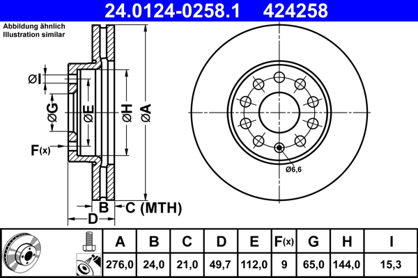 Disc frana VW GOLF SPORTSVAN VII (AM1, AN1) 1.5 TSI benzina 150 cai ATE 24.0124-0258.1
