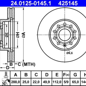 Disc frana VW CADDY IV Autoutilitara/limuzina spatioasa (SAA, SAH) 1.4 TGI CNG Benzina/Gaz metan (GNC) 110 cai ATE 24.0125-0145.1