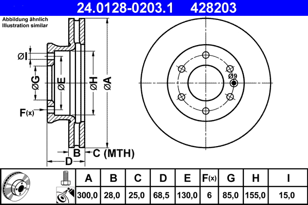 Disc frana VW CRAFTER 30-50 caroserie (2E_) 2.0 TDI diesel 140 cai ATE 24.0128-0203.1