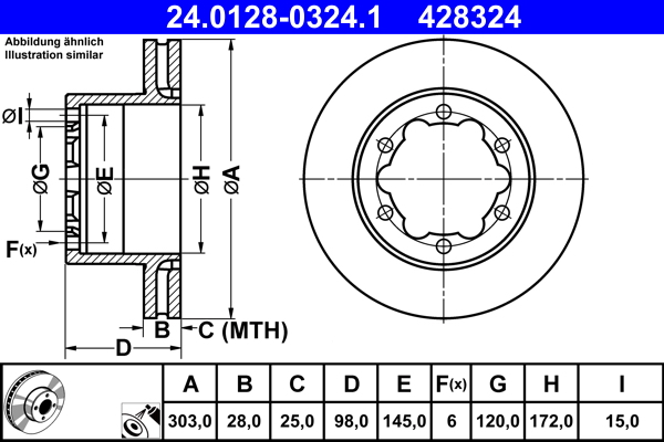 Disc frana VW CRAFTER caroserie (SY_, SX_) 2.0 TDI diesel 102 cai ATE 24.0128-0324.1