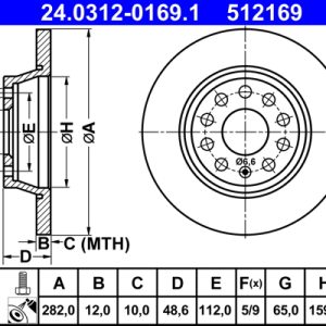 Disc frana VW GOLF VI (5K1) Blue E-Motion electric 88 cai ATE 24.0312-0169.1