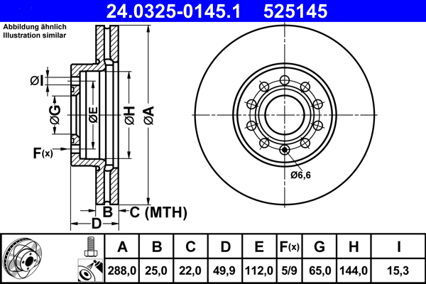 Disc frana VW GOLF VII (5G1, BQ1, BE1, BE2) 2.0 GTI Clubsport benzina 265 cai ATE 24.0325-0145.1