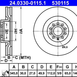 Disc frana VW GOLF VI (5K1) Blue E-Motion electric 88 cai ATE 24.0330-0115.1