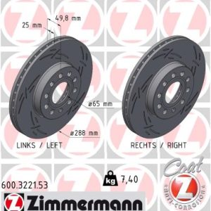 Disc frana VW GOLF VII (5G1, BQ1, BE1, BE2) 2.0 GTI benzina 220 cai ZIMMERMANN 600.3221.53