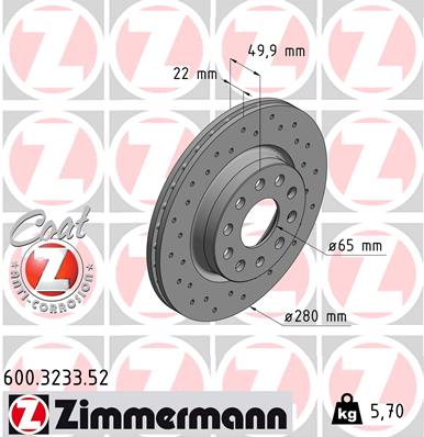 Disc frana VW GOLF VII (5G1, BQ1, BE1, BE2) 2.0 GTI benzina 220 cai ZIMMERMANN 600.3233.52