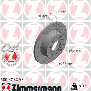 Disc frana VW GOLF VII (5G1, BQ1, BE1, BE2) 2.0 GTI benzina 220 cai ZIMMERMANN 600.3234.52