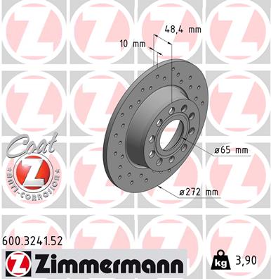 Disc frana VW GOLF ALLTRACK VII Variant (BA5, BV5) 1.8 TSI 4motion benzina 180 cai ZIMMERMANN 600.3241.52