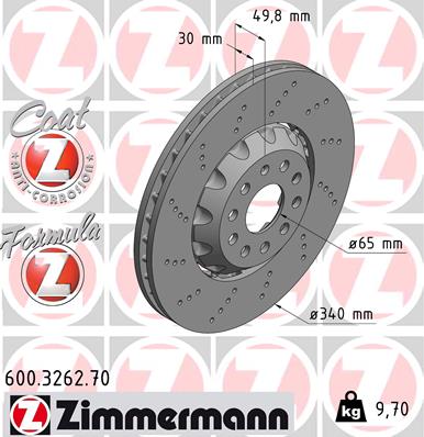 Disc frana VW GOLF ALLTRACK VII Variant (BA5, BV5) 1.8 TSI 4motion benzina 180 cai ZIMMERMANN 600.3262.70