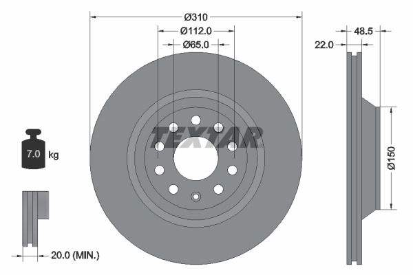 Disc frana VW GOLF ALLTRACK VIII (CG5) 2.0 TDI 4motion diesel 200 cai TEXTAR 92140703