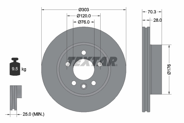 Disc frana VW CRAFTER platou / sasiu (SZ_) 2.0 TDI 4motion diesel 177 cai TEXTAR 92288403