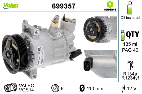 Compresor climatizare VW GOLF VI Van (5K1_) 2.0 TDi diesel 170 cai VALEO 699357