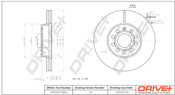 Disc frana VW CADDY V microbus (SBB, SBJ) 1.5 TSi EVO benzina 114 cai DRIVE DP1010.11.0853