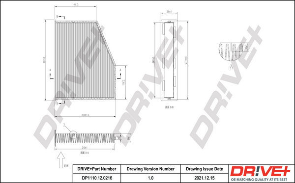 Filtru polen VW CADDY IV Autoutilitara/limuzina spatioasa (SAA, SAH) 1.4 TGI CNG Benzina/Gaz metan (GNC) 110 cai DRIVE DP1110.12.0216