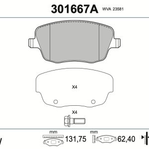 Set placute frana VALEO 301667A – VW | AutoRival