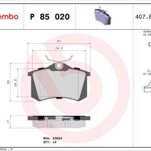 Set placute frana BREMBO P 85 020X – VW | AutoRival