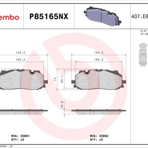 Set placute frana BREMBO P85165NX – VW | AutoRival