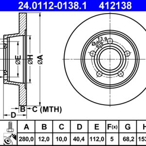 Disc frana ATE 24.0112-0138.1 – VW | AutoRival