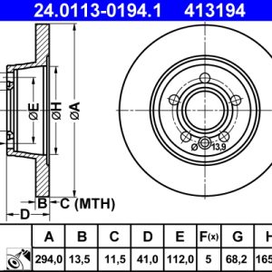 Disc frana ATE 24.0113-0194.1 – VW | AutoRival