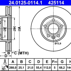 Disc frana ATE 24.0125-0114.1 – VW | AutoRival