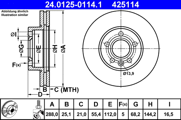 Disc frana ATE 24.0125-0114.1 – VW | AutoRival