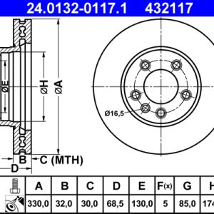 Disc frana ATE 24.0132-0117.1 – VW | AutoRival