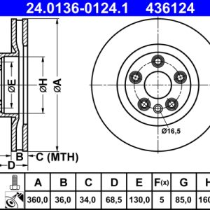 Disc frana ATE 24.0136-0124.1 – VW | AutoRival