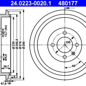 Tambur frana ATE 24.0223-0020.1 – VW | AutoRival