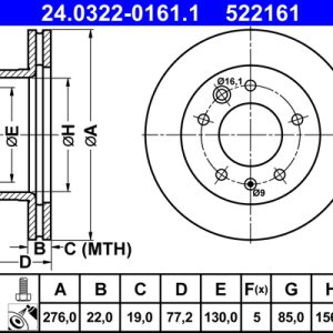 Disc frana ATE 24.0322-0161.1 – VW | AutoRival